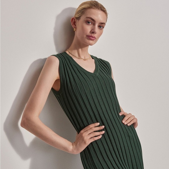 VARLEY Christine Knit Forest Glade Green Maxi Dress L Fall Sleeveless Work Party - Picture 14 of 14